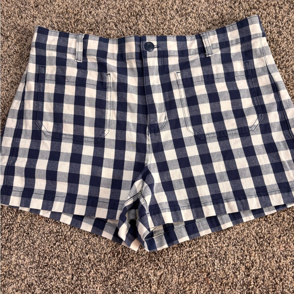 J. Crew Blue & White Gingham Check Flat Front Shorts - Picture 2 of 9